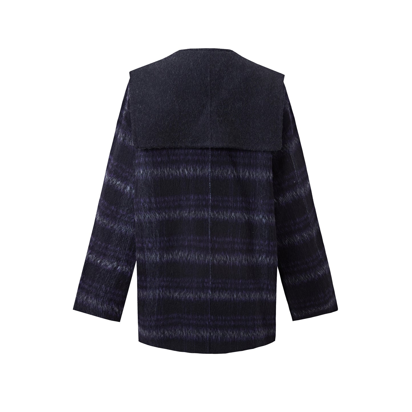 Manteau court à carreaux foncés avec col large croisé