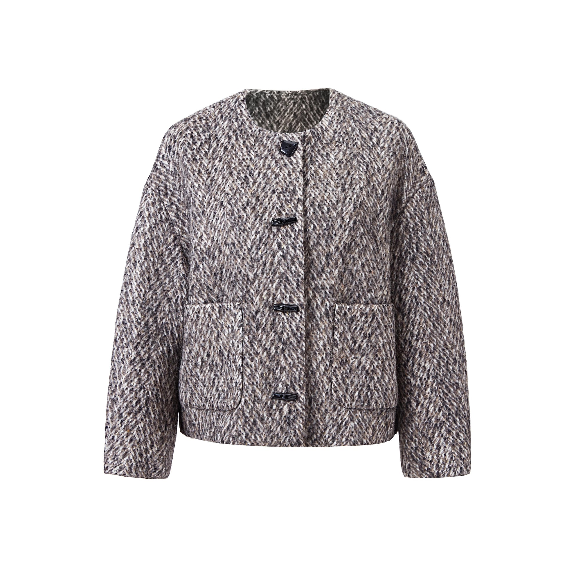 Veste courte imprimée avec col rond et poches plaquées