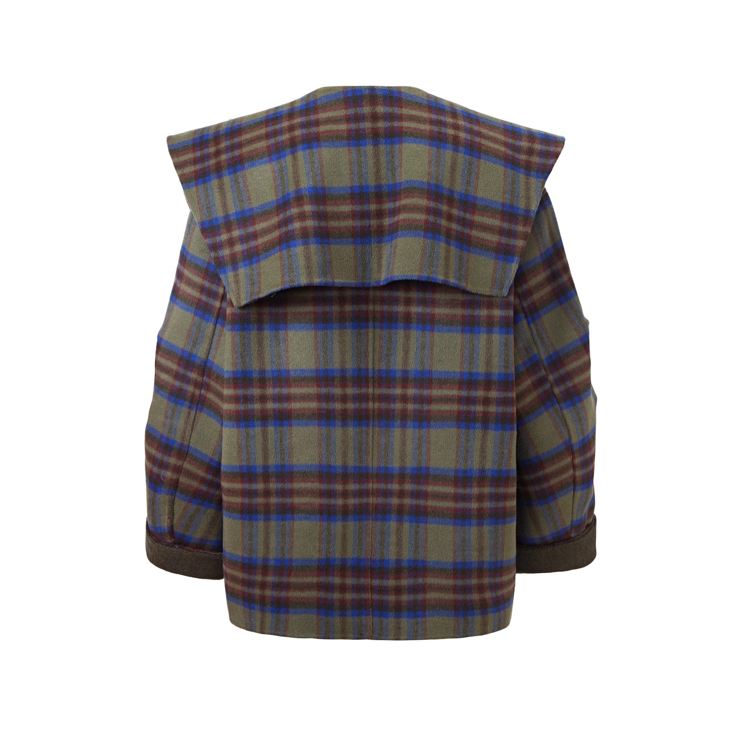 Manteau court à carreaux avec col large et fermeture croisée