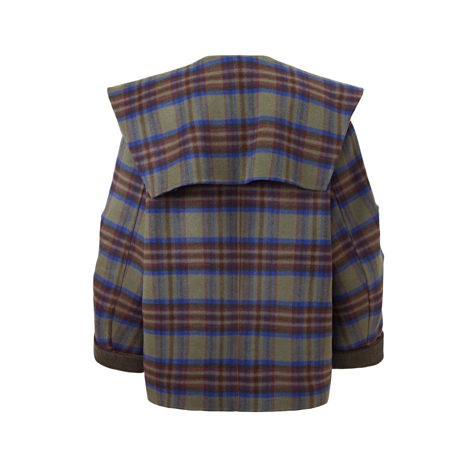 Manteau court à carreaux avec col large et fermeture croisée