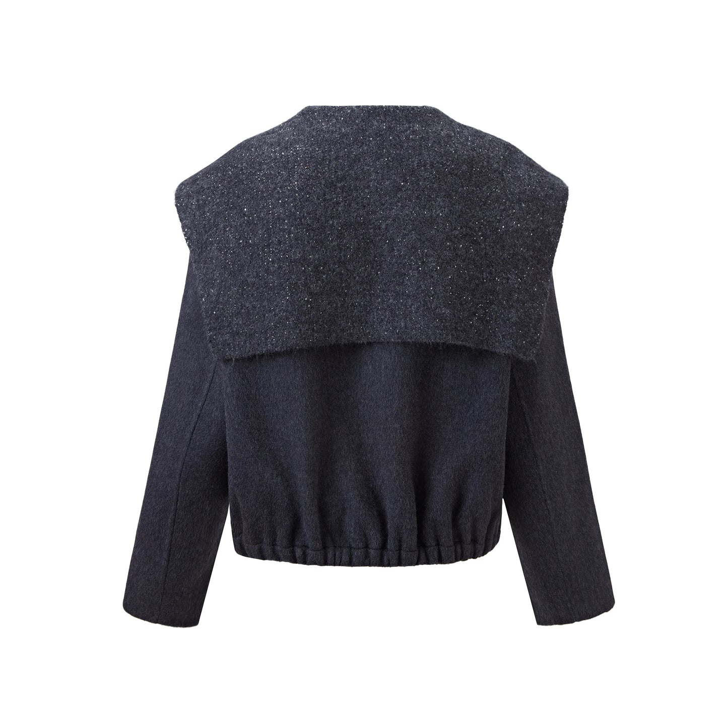 Veste courte noire avec large col et fermeture zippée