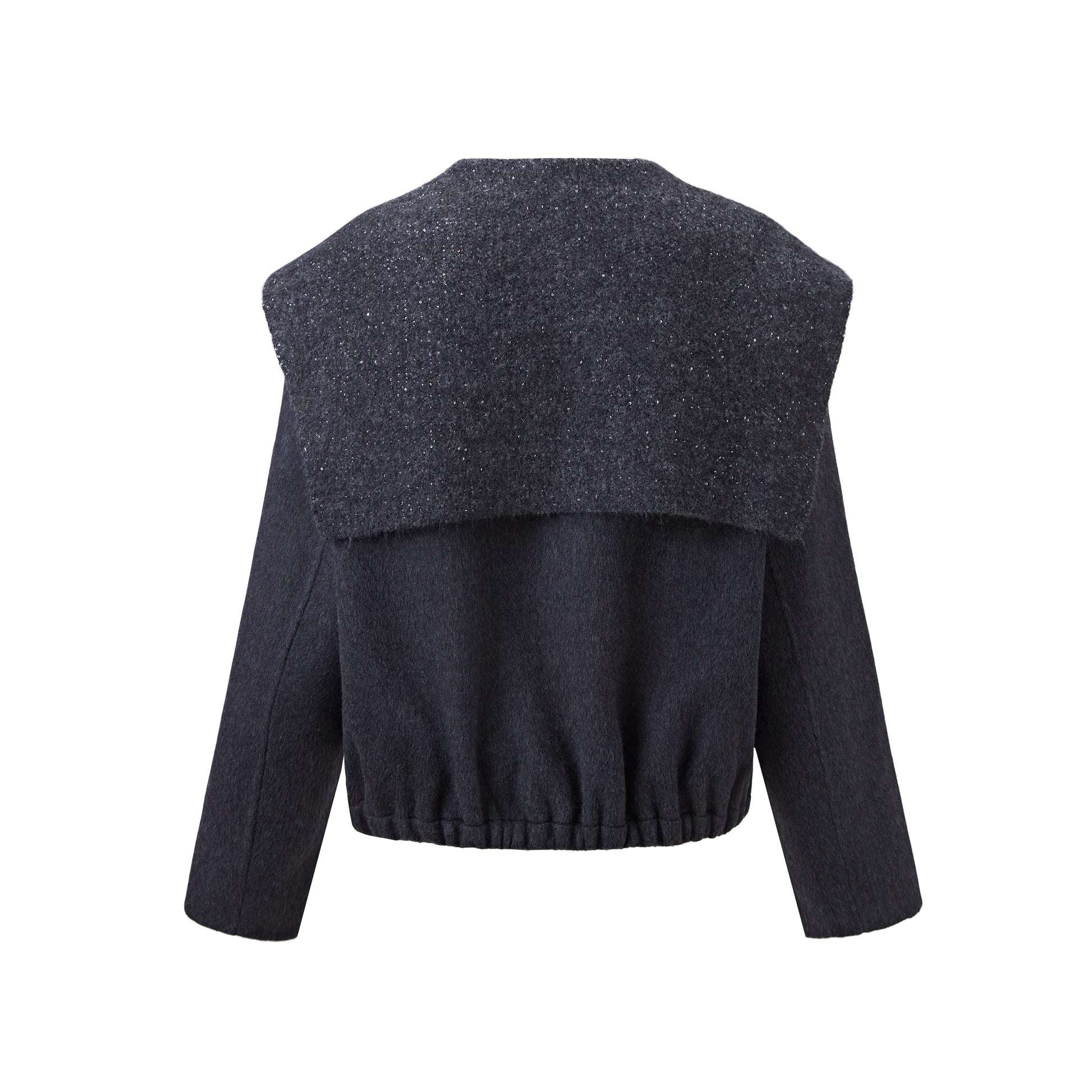 Veste courte noire avec large col et fermeture zippée