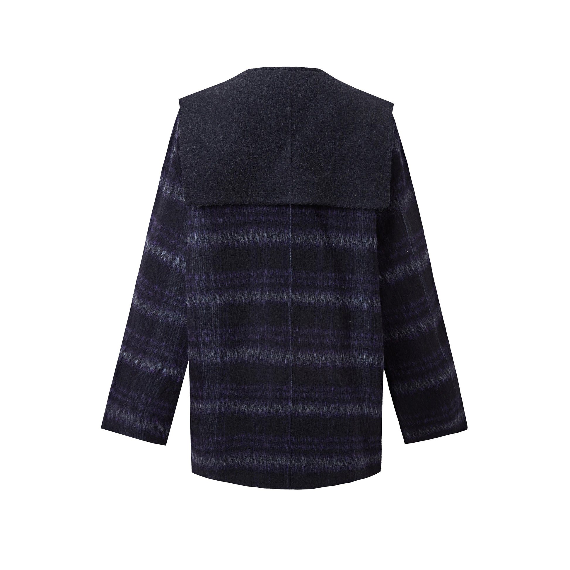 Manteau court à carreaux foncés avec col large croisé